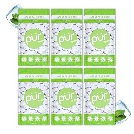 PUR Gum | Aspartame Free Chewing Gum | 100% Xylitol | Natural Coolmint Flavored Gum, 55 Pieces (Pack of 6)