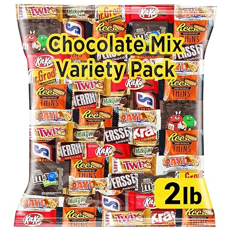 Chocolate Assorted Bulk Candy Variety Pack 2lb - Mini Chocolate Bars, Milk & Dark Chocolate Mix - Individually Wrapped Bulk Candy for Office Snacks, Party Favors and Bags - Trick or Treat Ready Mix for Halloween