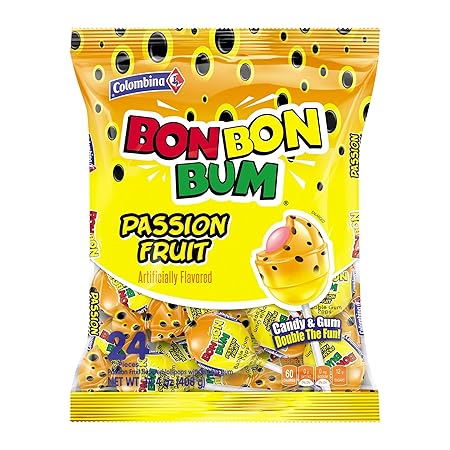 Colombina Bon Bon Bum Lollipops Tropical Passion Fruit Flavor, 24 Count (Pack of 1)