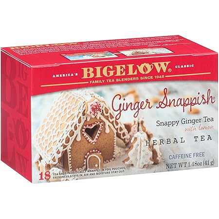 Bigelow Tea Ginger Snappish Herbal Tea, Caffeine Free Tea with Ginger and Lemon, Holiday and Christmas Tea, 18 Count Box (Pack of 6), 108 Total Tea Bags