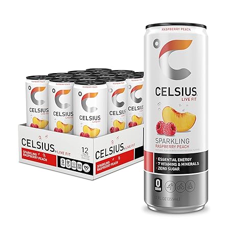 CELSIUS Sparkling Raspberry Peach, Sugar Free Energy Drink, 12 Fl Oz (Pack of 12)