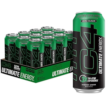Cellucor C4 Ultimate | Pre Workout Sugar Free Energy Drink | Tri-Stim Experience with 300mg Caffeine + TeaCrine + Dynamine | Electric Sour Apple| 16oz (Pack of 12)