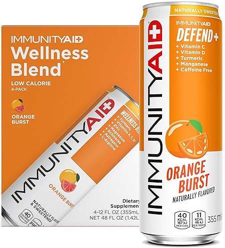 IMMUNITYAID Wellness Blend, With Echinacea, Zinc, Astragalus and Vitamin C, Only 45 Calories, 100% Clean, Vegan and Gluten-Free, No Artificial Flavors, Sodium or Caffeine, 12 Fl Oz (Pack of 4)