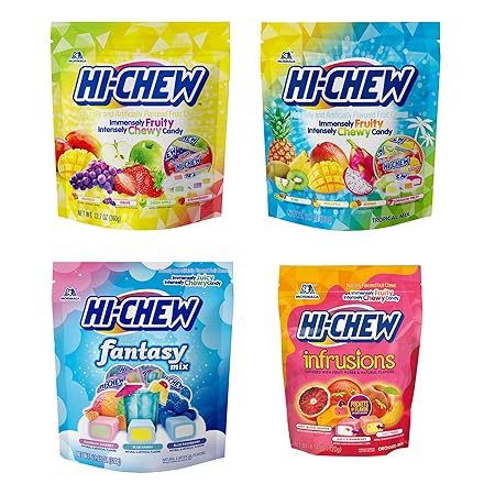 HI-CHEW Variety Mix Bulk, 220+ Pieces, 4 Stand Up Pouches - 13 Flavors Bulk, Sweet and Sour Chewy Candy, Unique Fun Soft - Immensely Juicy Fruity Flavors for Halloween Candy Treats & Sharing Treats