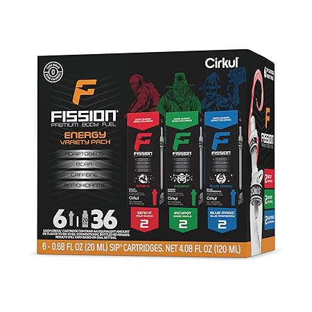 Cirkul Fission Caffeine Flavor Water Variety Pack, Makes 36 Drinks, No Sugar, Zero Calorie Drink Mix, (2 Send It, 2 Jackpot, 2 Blue Magic)
