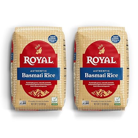 Royal - Naturally Aged Authentic Long Grain Indian White Basmati Rice - 4 Pounds (2 x 2lbs Bag)