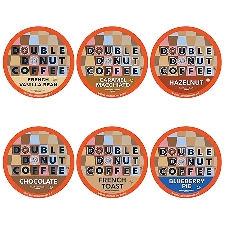 Double Donut Coffee Variety Pack Assorted Medium Roast, Dark Roast & Flavored Coffee in Recyclable Single Serve Cup, 48 Count