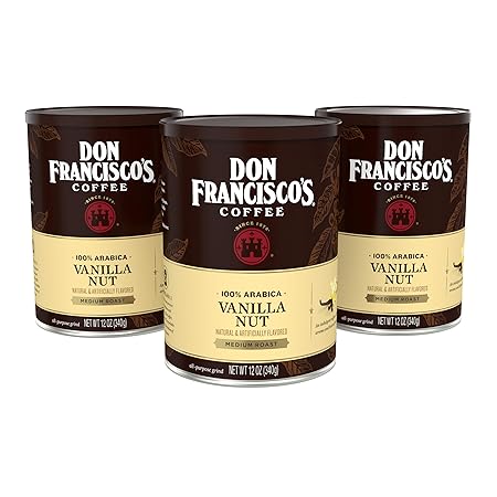 Don Francisco's Premium Vanilla Nut Ground Flavored Coffee: Rich, Aromatic 100% Arabica Beans - Family Crafted for a Delightful Morning Brew (3 x 12 oz Cans)