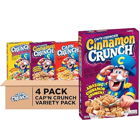 Cap'n Crunch Cereal, Cinnamon, Original & Crunch Berries Variety Pack (4 Pack)