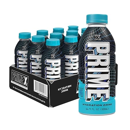 PRIME Hydration PRIME X, Sports Drinks, Electrolyte Enhanced for Ultimate Hydration, 250mg BCAAs, B Vitamins, Antioxidants, Low Sugar, 16.9 Fl Oz, 12 Pack