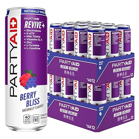 PARTYAID Rehab Blend, Feel Good Tonight and Tomorrow, Contains 5-HTP, B-Complex, Milk Thistle, Electrolytes, No Artificial Flavors or Sweeteners, Caffeine-Free, 12 Fl Oz (Pack of 24)
