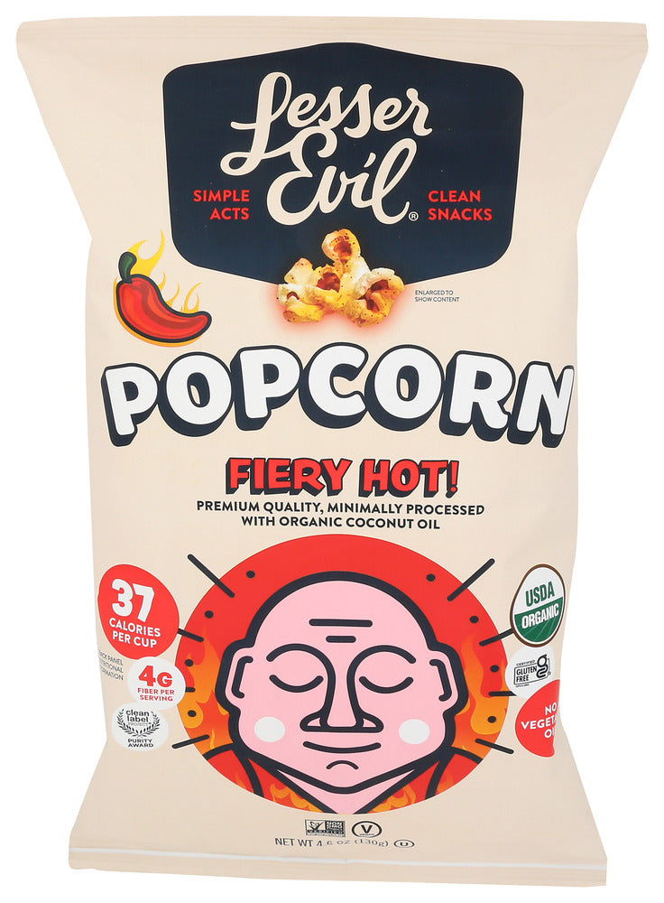 LESSER EVIL POPCORN FIERY HOT ORG - 4.6 OZ
