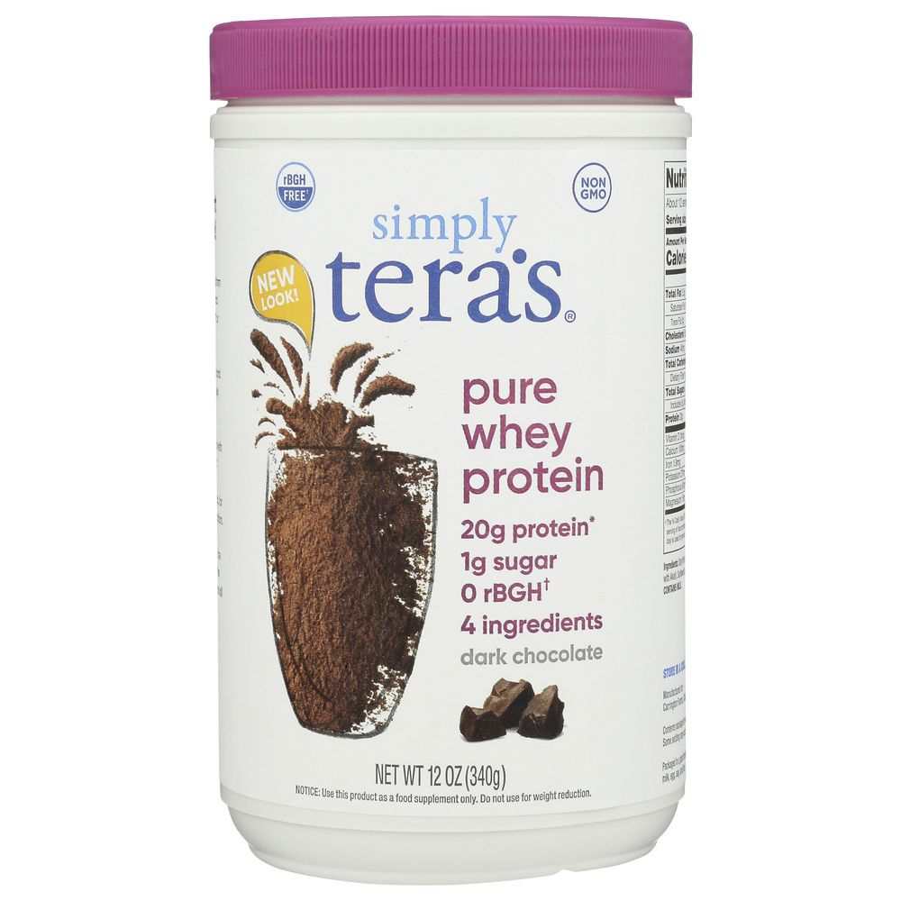 TERA'S WHEY: rBGH Free Whey Protein Fair Trade Dark Chocolate, 12 oz