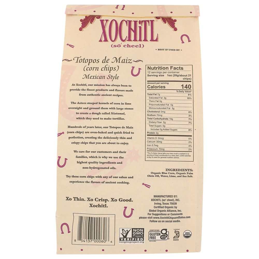 Mexican Style Blue Corn Chips -XOCHITL Organic 12oz |Crispy Oven-Baked