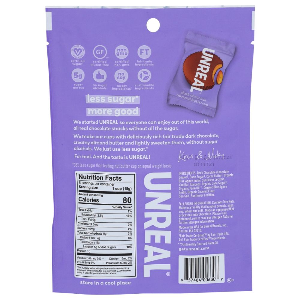 UNREAL: Dark Chocolate Almond Butter Cups, 3.2 oz