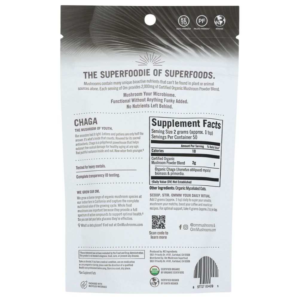 OM ORGANIC MUSHROOM NUTRITION: Chaga The Mushroom of Youth, 100 gm