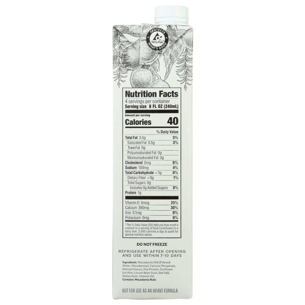 MACADAMIA MILK: Unsweetened Macadamia Milk 32fl oz |Natural|Sugar-Free