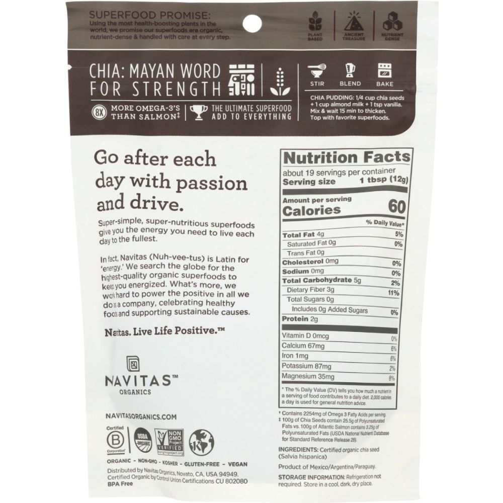 NAVITAS Seed Chia Organic - 8oz | Superfood for Healthy Living Omega-3