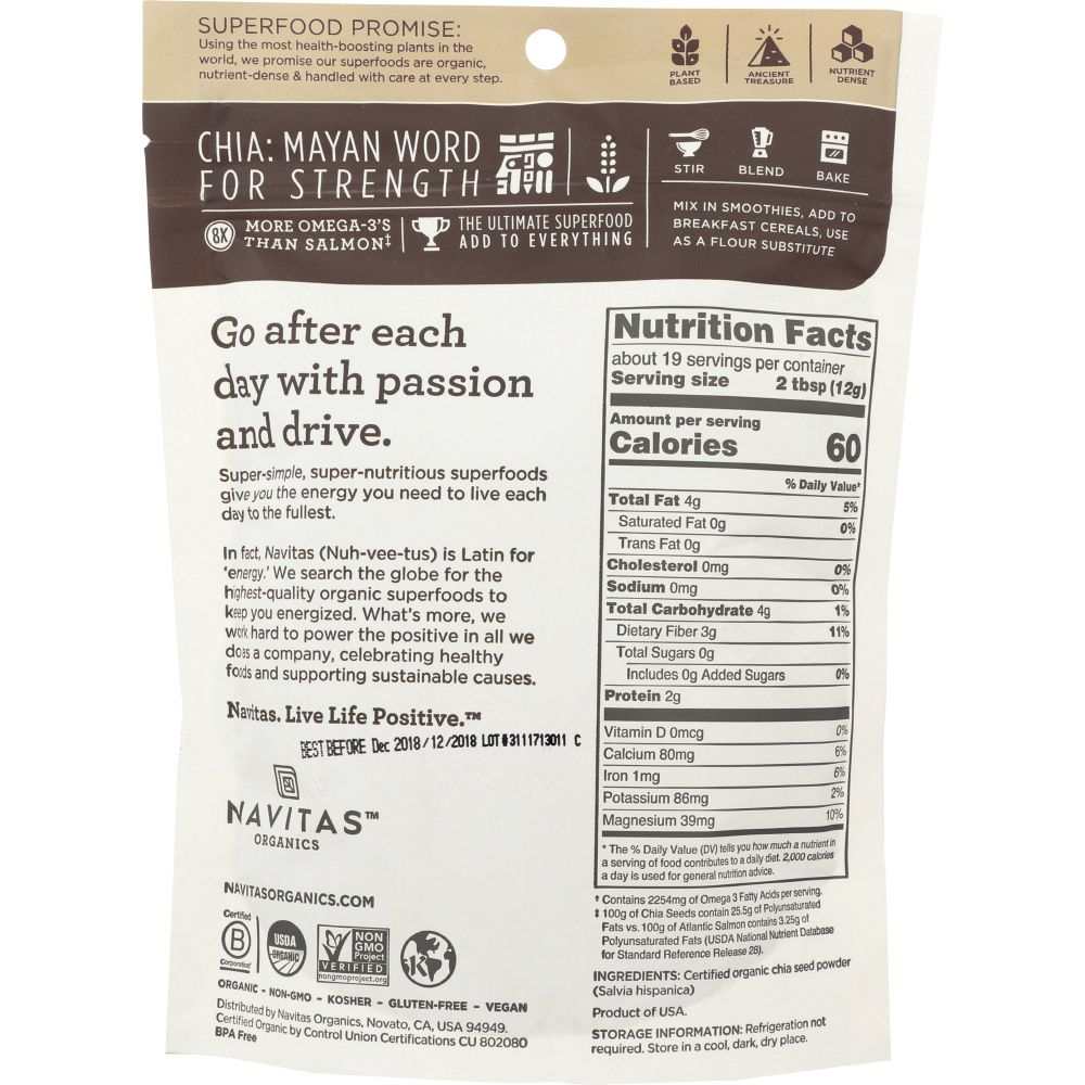 NAVITAS Organic Chia Seed Powder - Nutritional Superfood for Healthy Living