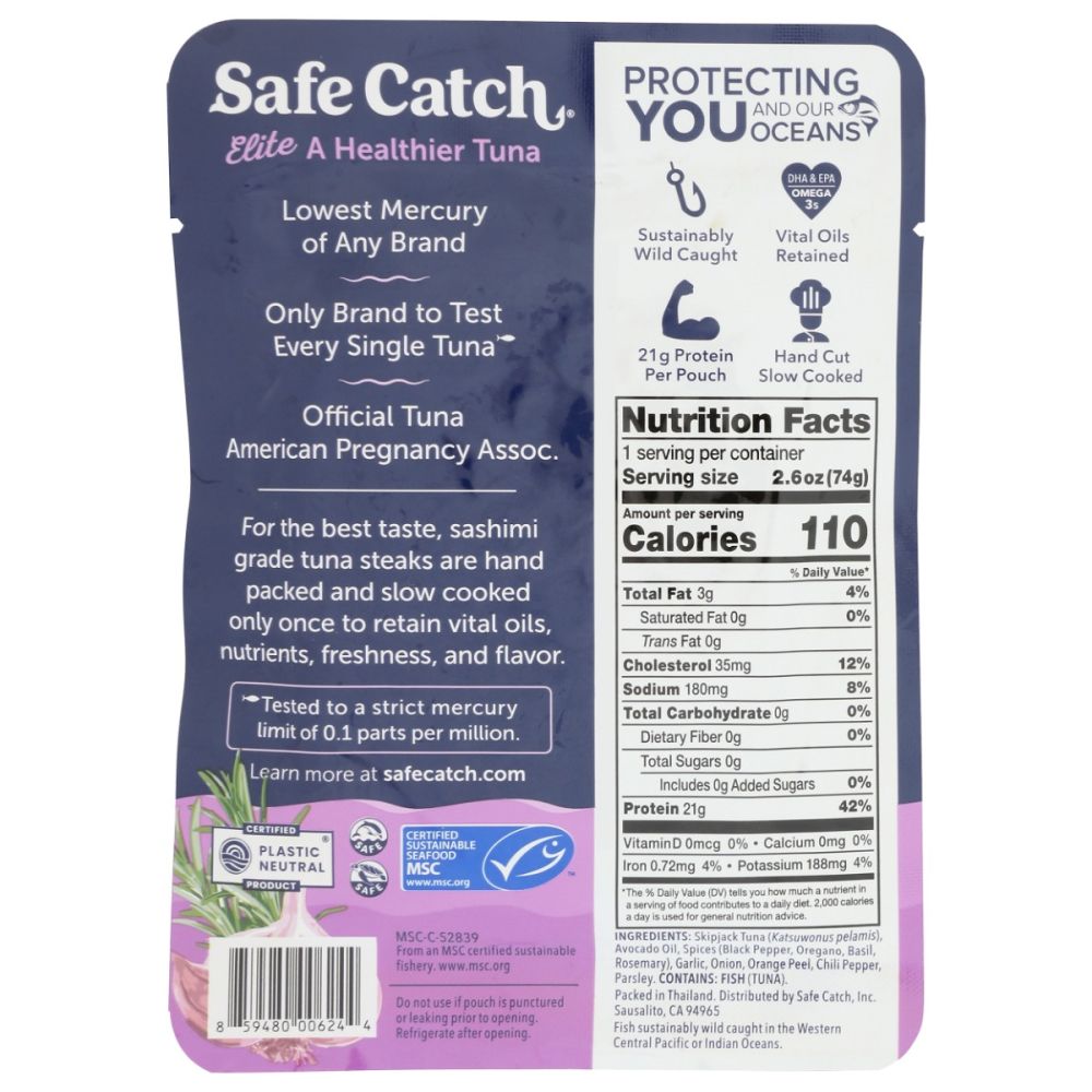 SAFECATCH: Elite Garlic Herb Wild Tuna in Pouch, 2.60 oz