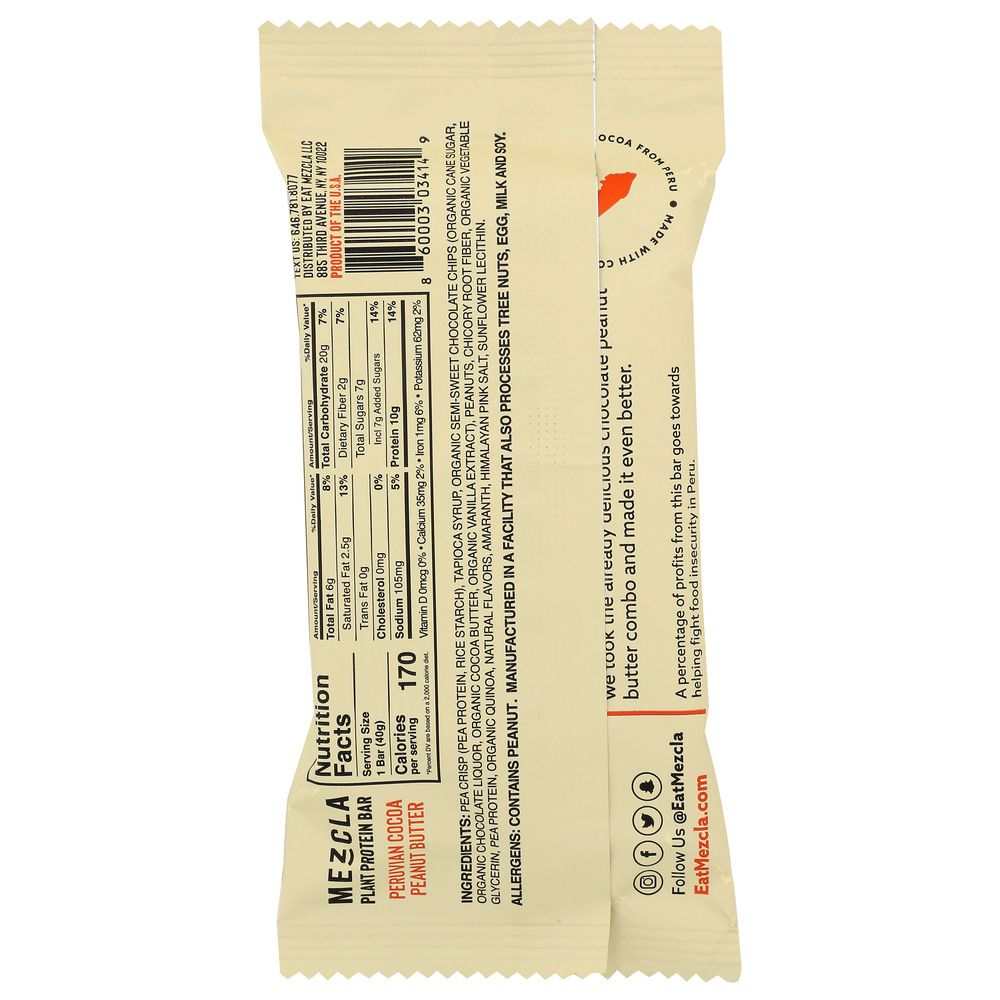 MEZCLA: Peruvian Cocoa Peanut Butter Bar, 1.4 oz