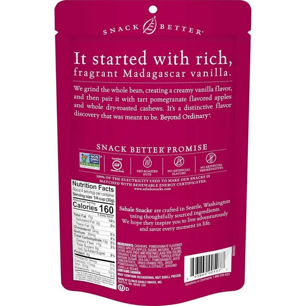 SAHALE SNACKS: Cashews & Pomegranate and Vanilla-4oz,Delicious Nut Mix