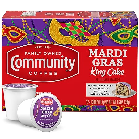Community Coffee Mardi Gras King Cake Flavored 12 Count Coffee Pods, Medium Roast, Compatible with Keurig 2.0 K-Cup Brewers, 12 Count (Pack of1)