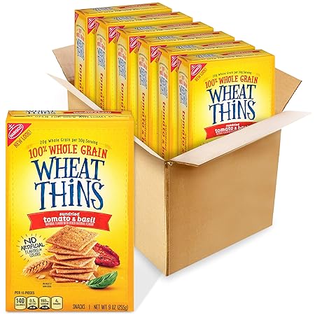 Wheat Thins Sundried Tomato & Basil Whole Grain Wheat Crackers, 9 Ounce (Pack of 6)