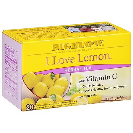 Bigelow Tea I Love Lemon with Vitamin C Herbal Tea, Caffeine Free Tea with Lemon, 20 Count Box (Pack of 6), 120 Total Tea Bags