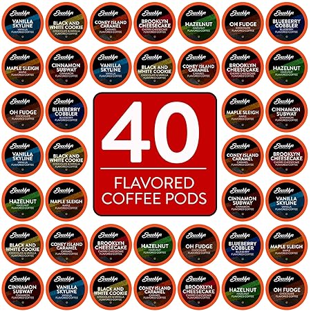 Brooklyn Beans Flavored Coffee Pods Assorted Gourmet Variety Pack, Compatible with 2.0 Keurig K Cup Brewers, 40 Count