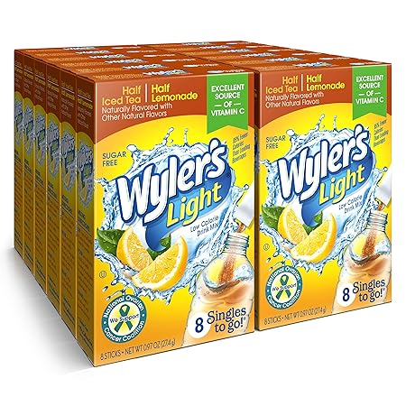 Wyler's Light Singles To Go Powder Packets, Water Drink Mix, Half Iced Tea/Half Lemonade, 96 Single Servings (Pack of 12)
