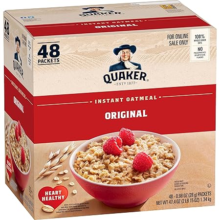 Quaker Instant Oatmeal, Original, Individual Packets, 0.98 Ounce , 48 Count (Pack of 1 )