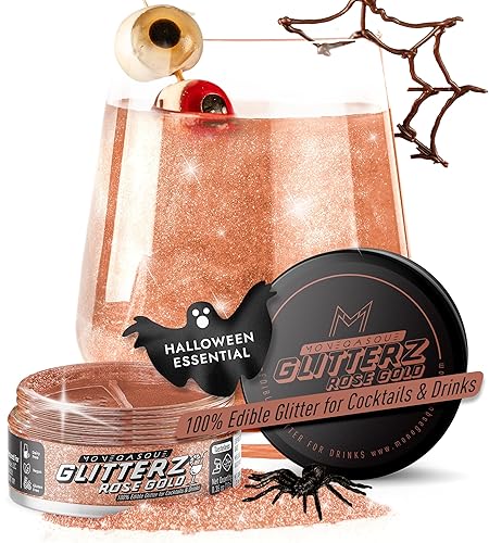MONÉGASQUE Rose Gold Edible Glitter for Drinks 10g – Rose Gold Edible Glitter for Cakes – Halloween Chocolate, Cupcake, Strawberries, & Cake Decorations Sparkles – Cocktails & Drink Shimmer Powder