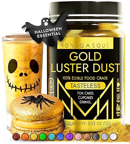 MONÉGASQUE Gold Edible Glitter for Drinks 15g – Edible Glitter for Cakes & Cocktails - Gold Luster Dust for Cocktail, Halloween Food Decorations, Cake Decorating Sprinkles Spray - Drink Shimmer Powder