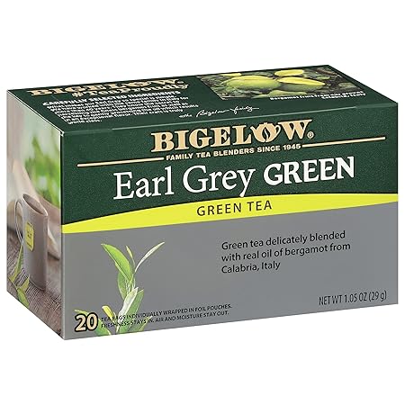 Bigelow Tea Earl Grey Green Caffeinated Bags, 20 Count, Pack of 6