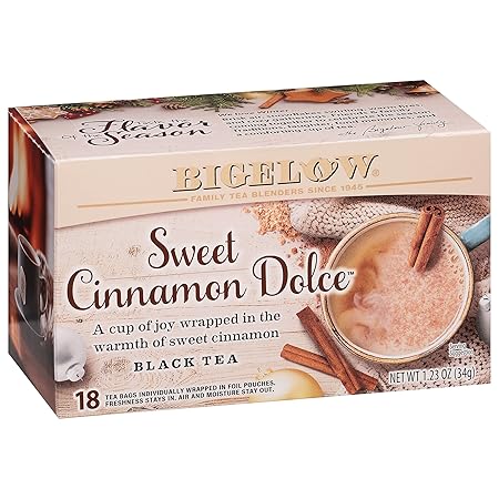 Bigelow Tea Sweet Cinnamon Dolce Black Tea, Caffeinated Tea with Cinnamon, 18 Count Box (Pack of 6), 108 Total Tea Bags (Packaging May Vary)