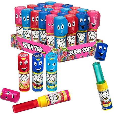 Push Pop Halloween Candy Variety Pack, 24Ct Bulk Individually Wrapped Lollipops for Party Favors in Assorted Flavors, Full Size, Fun Hard Candy For Birthday, Trick or Treat, Halloween Bowls, Gifts