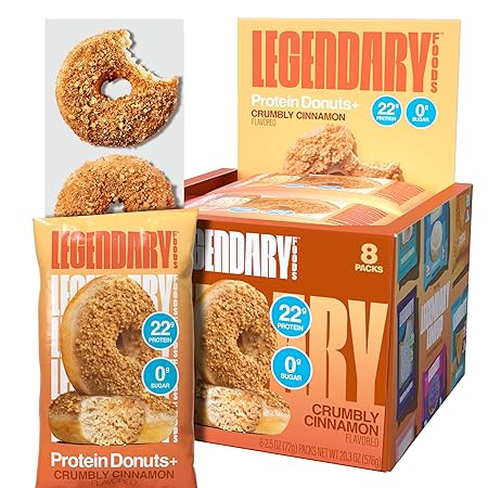 Legendary Foods 22gr Protein Donuts - Crumbly Cinnamon 8x (2 Donuts per Pack), High Protein, Zero Sugar, Gluten Free, Low Carb, Keto Friendly Snack, Healthy Donut for GLP-1, Diabetic, Bariatric Diets