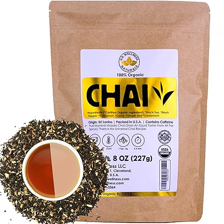 Classic Chai Tea Loose Leaf | CEYLON (110+ Cups) | 100% CERTIFIED ORGANIC Chai Ingredients| Black Tea, Cinnamon, Cardamom, Cloves & Black Pepper | Brews Chai Latte | Ancient Indian House Recipe | 8oz