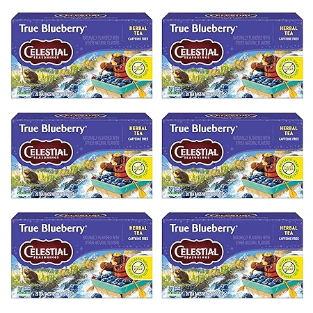 Celestial Seasonings True Blueberry Herbal Tea, Caffeine Free, 20 Tea Bags Box (Pack of 6)