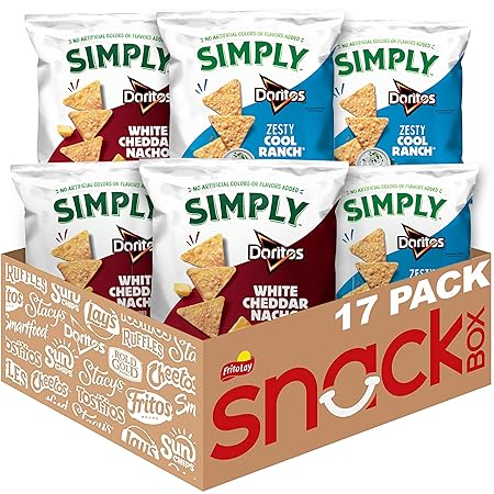 Simply, Doritos White Cheddar Nacho and Zesty Ranch Variety Pack, 0.875 Oz (Pack of 17)