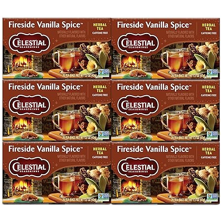 Celestial Seasonings Herbal Tea, Fireside Vanilla Spice, Caffeine Free, 20 Tea Bags (Pack of 6)