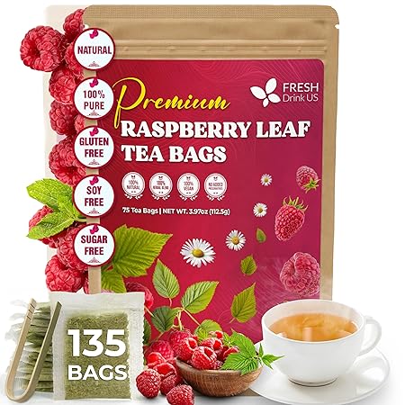 FreshDrinkUS, Premium Raspberry Leaf Tea with Chamomile – 135 Tea Bags | Naturally Caffeine-Free Herbal Blend | Soothing Floral Flavor | Premium Loose Herbal Tea in Natural Material Tea Bags