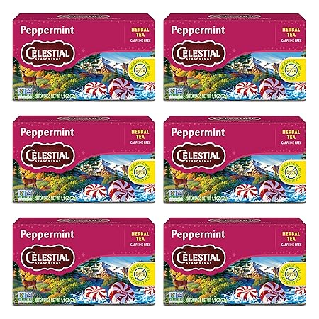 Celestial Seasonings Peppermint Herbal Tea, Caffeine Free, 20 Tea Bags Box (Pack of 6)