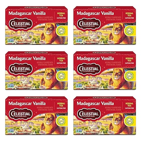 Celestial Seasonings Rooibos Madagascar Vanilla Herbal Tea, Caffeine Free, 20 Tea Bags Box (Pack of 6)