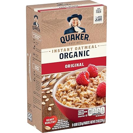Quaker Instant Oatmeal, Organic Regular, 7.9 Oz (Packaging May Vary)