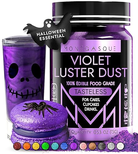 MONÉGASQUE Purple Edible Glitter for Drinks 15g – Violet Edible Glitter for Cakes & Cocktails – Purple Luster Dust for Cocktails – Violet Food Coloring for Cupcakes & Halloween Cake Decorations Spray