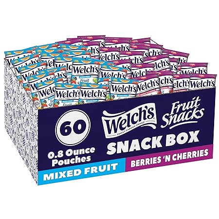 Welch's Fruit Snacks, Mixed Fruit & Berries 'N Cherries Variety Pack, Great for School Lunches, Bulk Pack, Halloween Treats, Individual Single Serve Bags, 0.8 oz (Pack of 60)