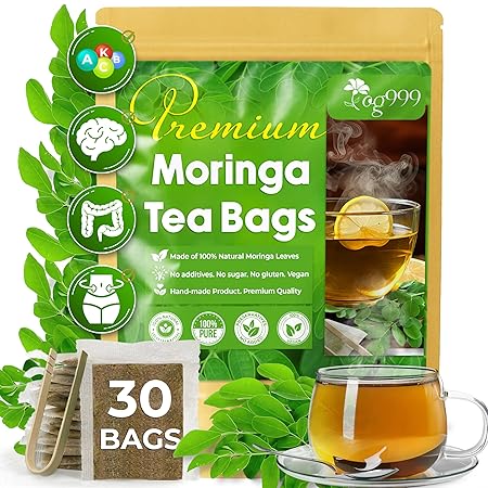 TOG999, Premium 30 Moringa Leaf Tea Bags, 100% Natural & Pure. Loose Leaf Moringa Herbal Tea. No Sugar, No Caffeine, No Gluten, Vegan.