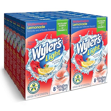 Wyler's Light Singles To Go Powder Packets, Water Drink Mix, Watermelon Lemonade, 96 Servings, 8 Count x Pack of 12